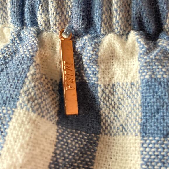 MISA Los Angelos Dress Womens Small Blue Belu Gingham Off‎ Shoulder Mini Linen - Picture 4 of 8